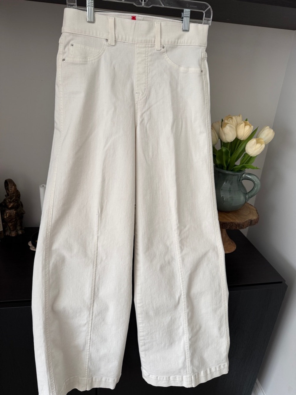 SPANX White High-Rise Wide-Leg Jeans in Size Medium